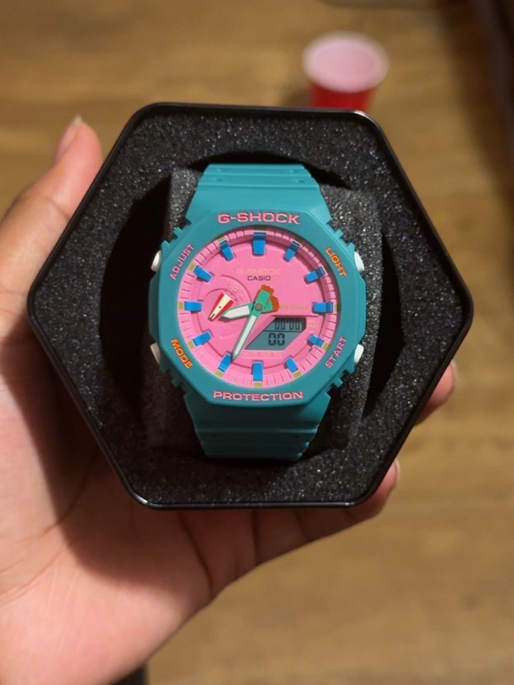 Casio G-Shock Teal Band with Pink Dial Sport Watch